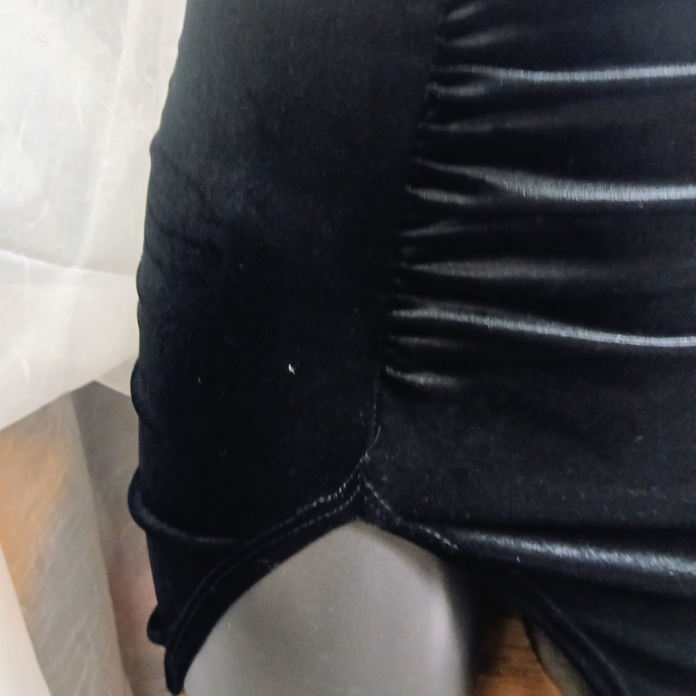 Black Velvet Mini Dress with Gold Ring Accent - Picture 4 of 5